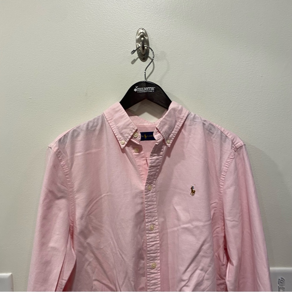 Ralph Lauren pink tie front button closure shirt size XL 100% cotton preppy - Picture 2 of 11